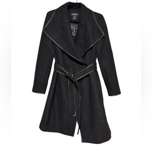 DKNY Black Belted Wool Blanket Coat Size S Classic Kate Middleton Old Money Cozy